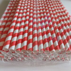 Papírová brčka JUMBO pruhovaná červeno-bílá 8/250 mm (100 ks)