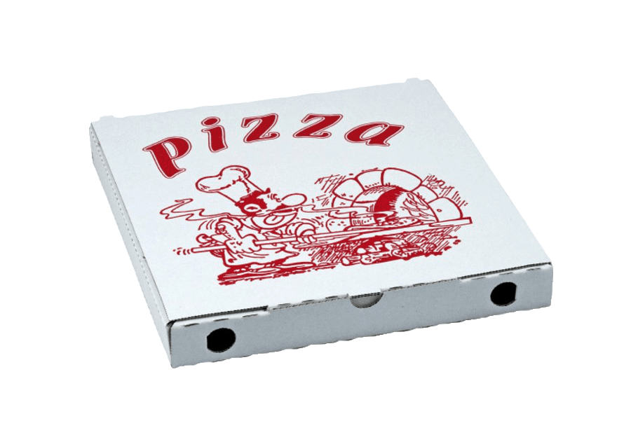 PIZZA krabice 50x50x4 cm bílá s potiskem kuchař (50 ks)